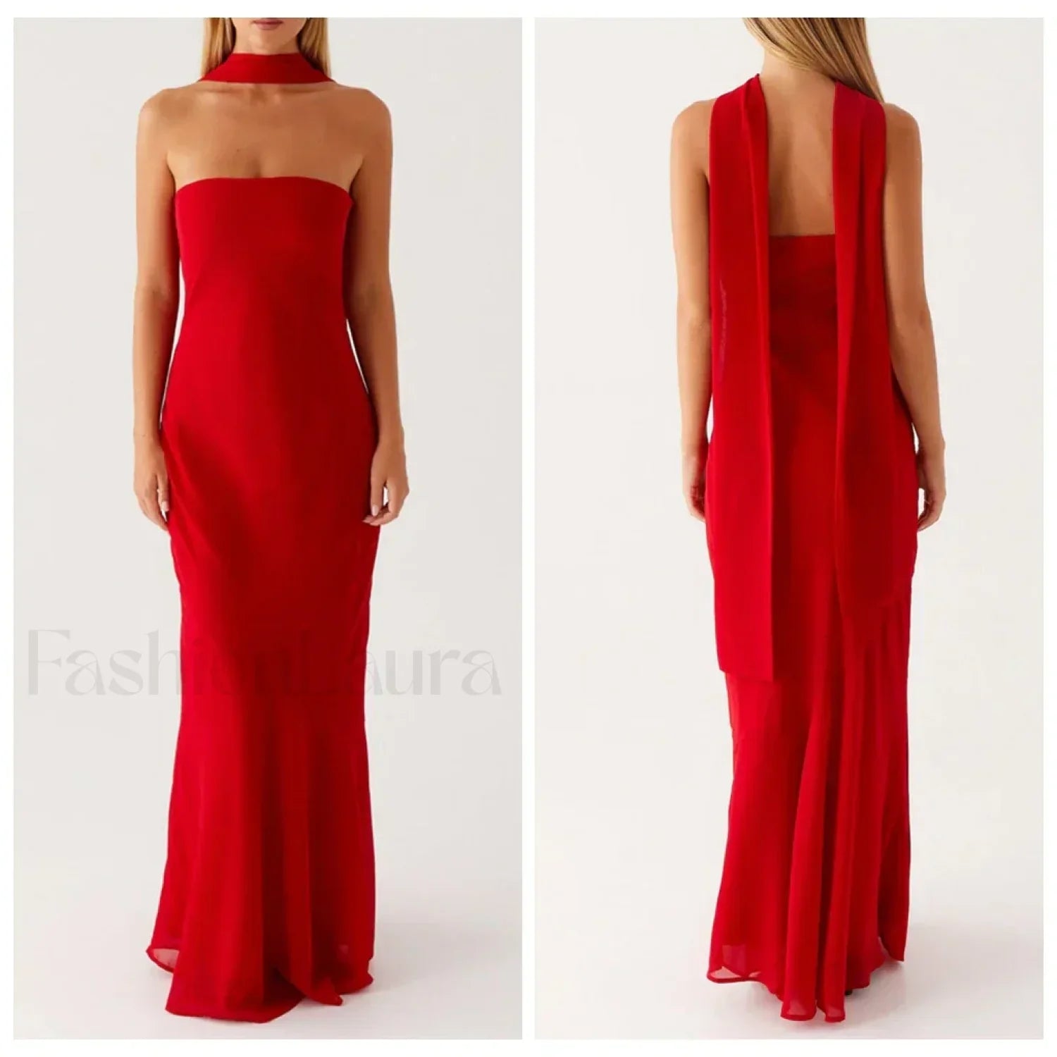 Leopard Strapless Mermaid Floral Dress red / S
