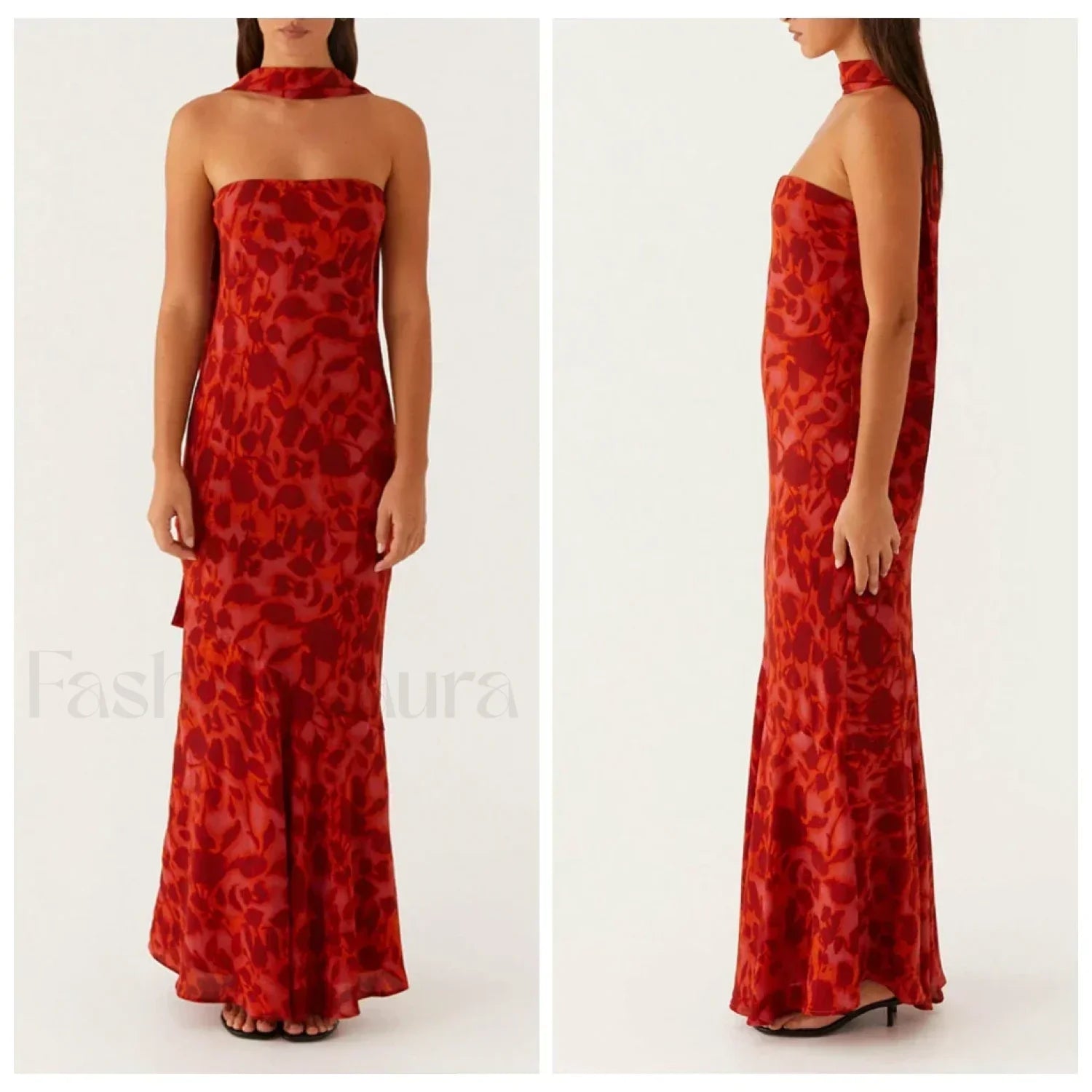 Leopard Strapless Mermaid Floral Dress