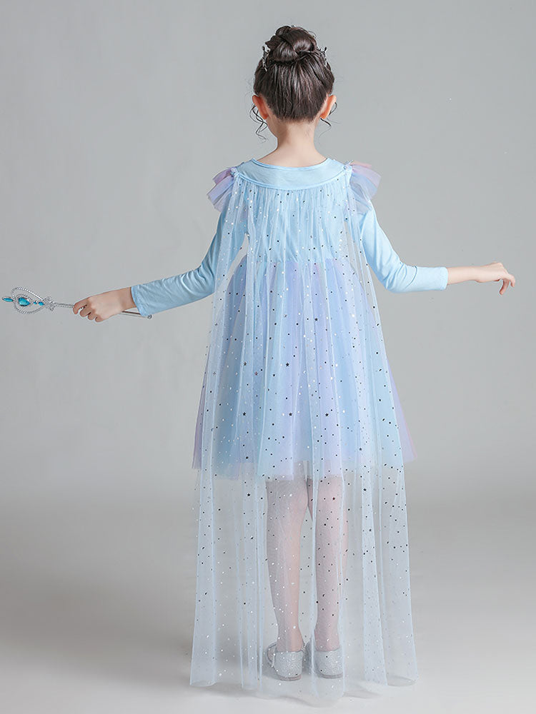 Light Blue Designed Neckline Polyester Sleeveless Short A-Line Polyester Cotton Tulle Sequins Kids Social Party Dresses