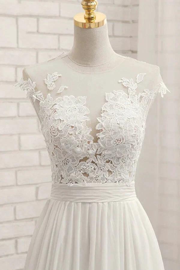 Long A-line Appliques Lace Chiffon Wedding Dress with Slit (ZD14415)