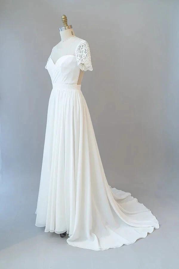 Long A-line Chiffon Backless Wedding Dress with Sleeves (ZD14386)