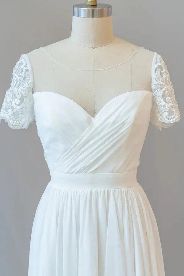 Long A-line Chiffon Backless Wedding Dress with Sleeves (ZD14386)