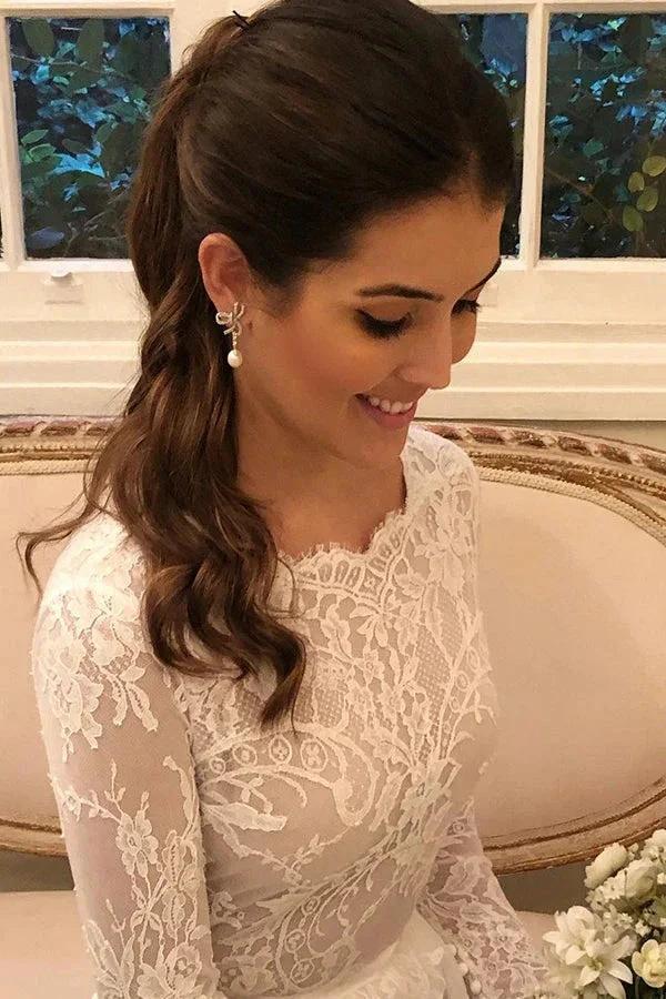 Long A-line Lace Wedding Dress with Sleeves (ZD15003)