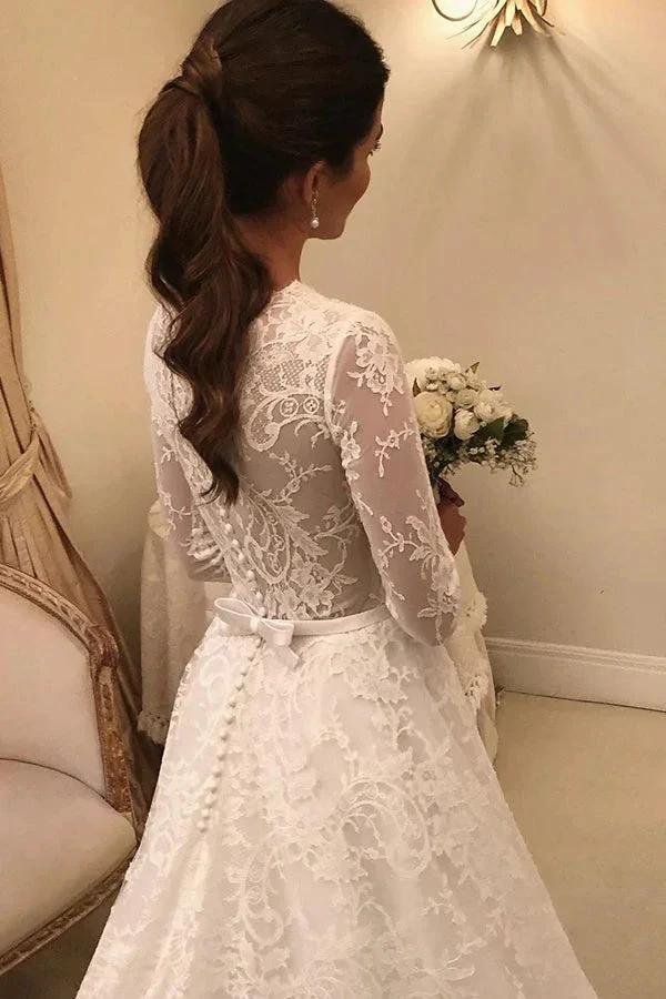 Long A-line Lace Wedding Dress with Sleeves (ZD15003)
