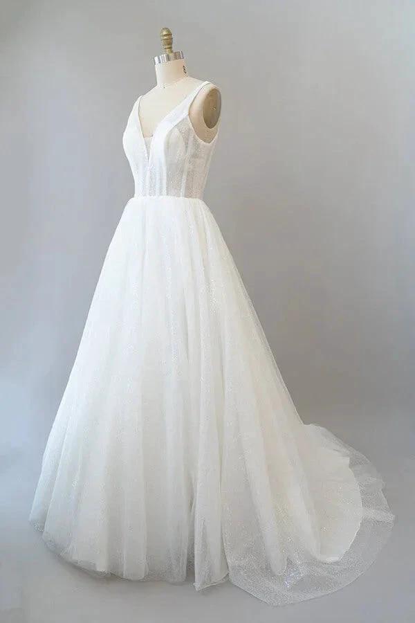 Long A-line Open Back Sequins Tulle Backless Wedding Dress (ZD15783)