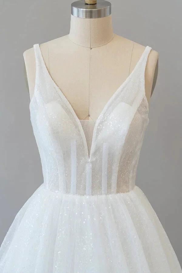 Long A-line Open Back Sequins Tulle Backless Wedding Dress (ZD15783)