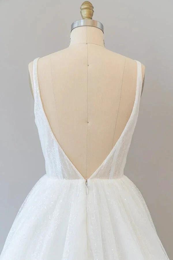 Long A-line Open Back Sequins Tulle Backless Wedding Dress (ZD15783)