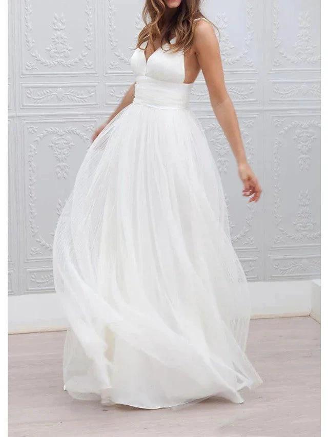 Long A-Line Spaghetti Strap Taffeta Tulle Chiffon Wedding Dresses (ZD14407)