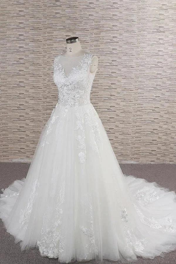 Long A-line Sweetheart Applqiues Lace Tulle Wedding Dress (ZD15807)