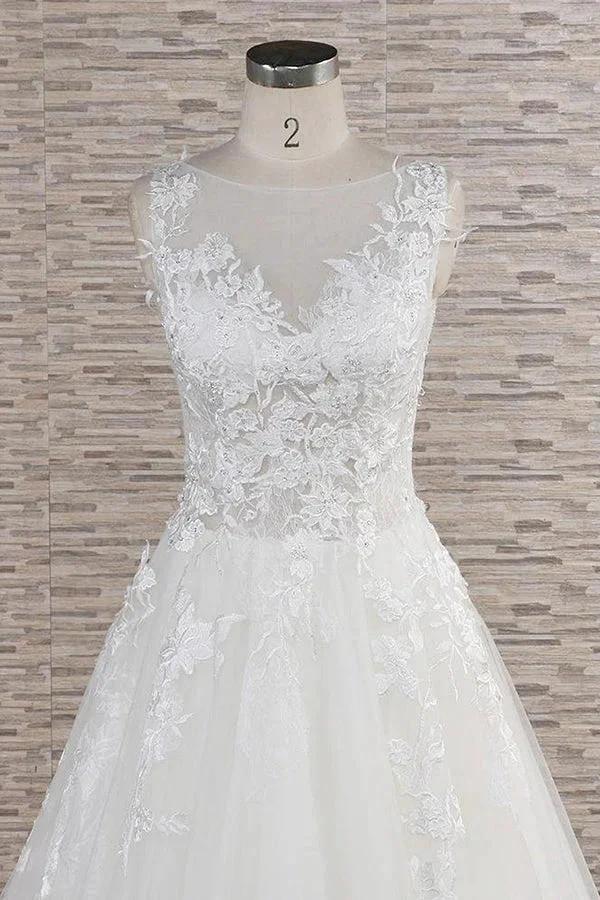 Long A-line Sweetheart Applqiues Lace Tulle Wedding Dress (ZD15807)