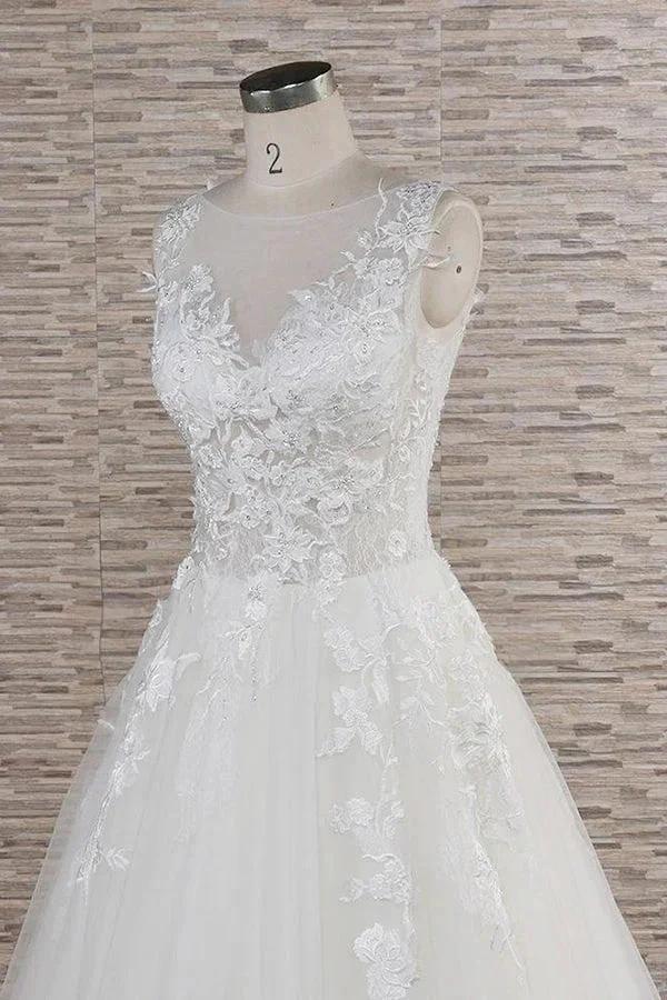 Long A-line Sweetheart Applqiues Lace Tulle Wedding Dress (ZD15807)