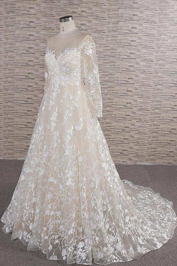 Long A-line Sweetheart Applqiues Tulle Wedding Dress with Sleeves (ZD15806)