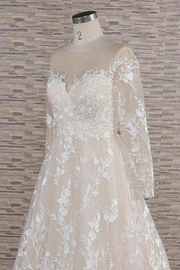 Long A-line Sweetheart Applqiues Tulle Wedding Dress with Sleeves (ZD15806)