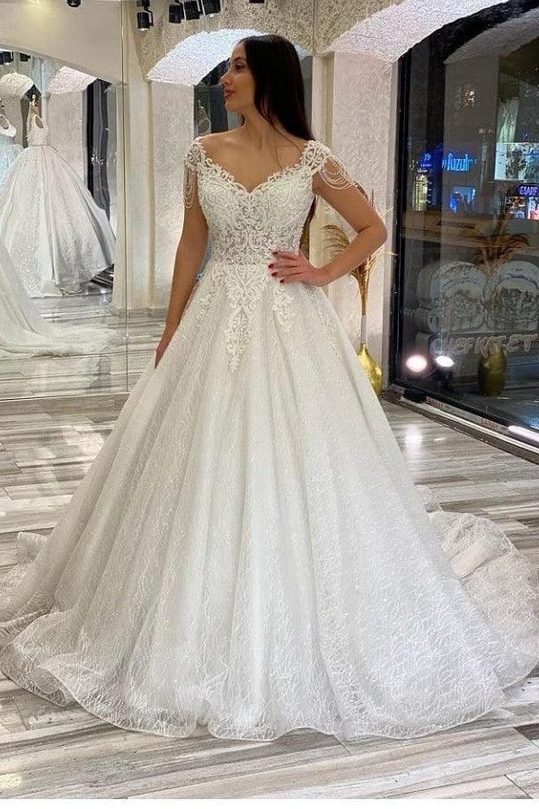 Long A-Line Sweetheart Backless Sequins Appliques Lace Wedding Dresses (ZD15069)