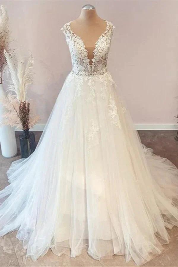 Long A-Line Sweetheart Floral Lace Tulle Wedding Dress (ZD15214)