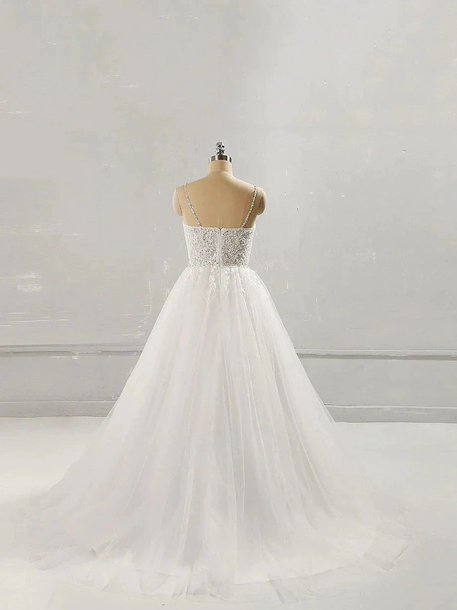 Long A-line Sweetheart Lace Tulle Wedding Dress (ZD15827)