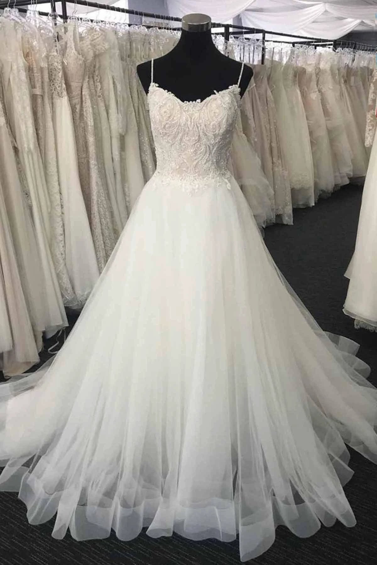 Long A-line Sweetheart Lace Tulle Wedding Dress (ZD15830)
