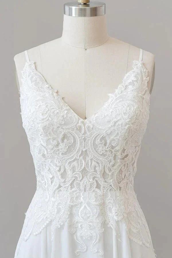 Long A-line Sweetheart Spaghetti Strap Appliques Chiffon Wedding Dress (ZD15779)