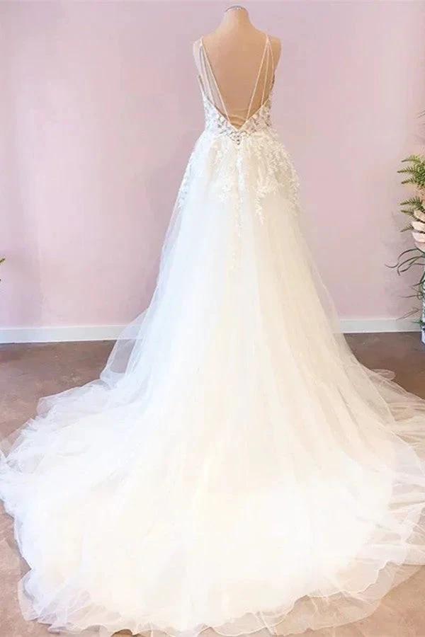 Long A-Line Sweetheart Spaghetti Straps Tulle Wedding Dress (ZD15233)