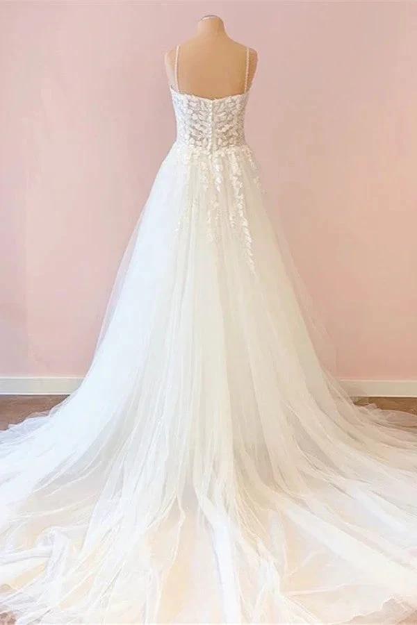Long A-Line Sweetheart Tulle Appliques Lace Wedding Dress (ZD15234)