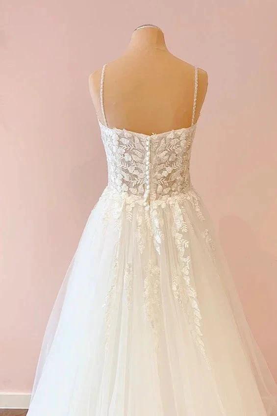 Long A-Line Sweetheart Tulle Appliques Lace Wedding Dress (ZD15234)