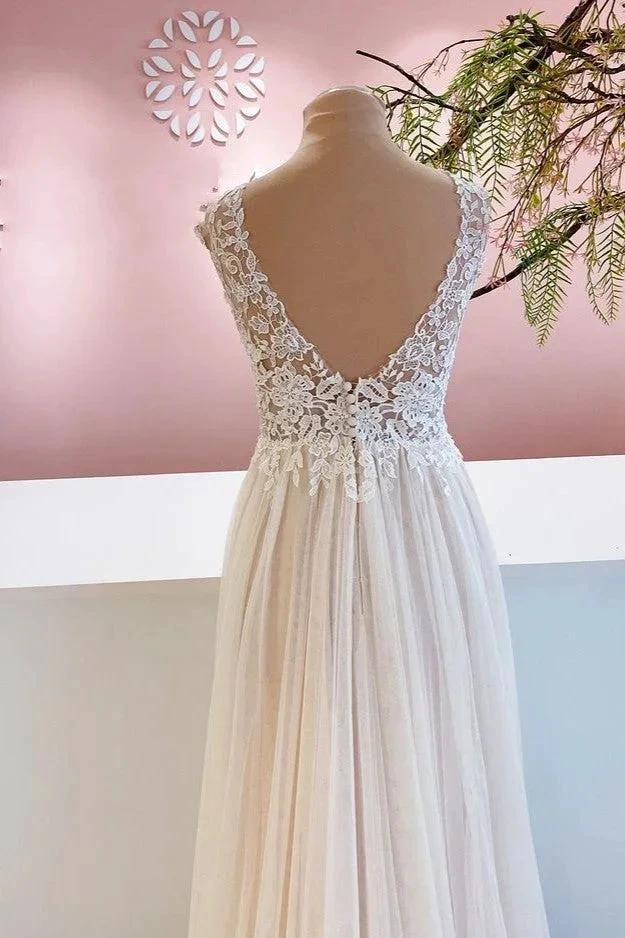 Long A-Line Sweetheart Tulle Backless Wedding Dress With Floral Lace (ZD15242)