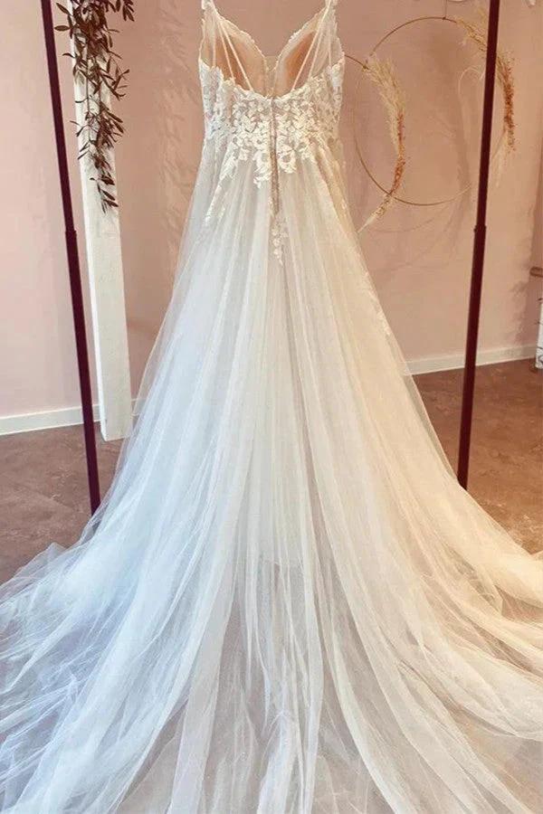 Long A-Line Tulle Sweetheart Appliques Lace Wedding Dress (ZD15205) - View 2 | VelvetHem