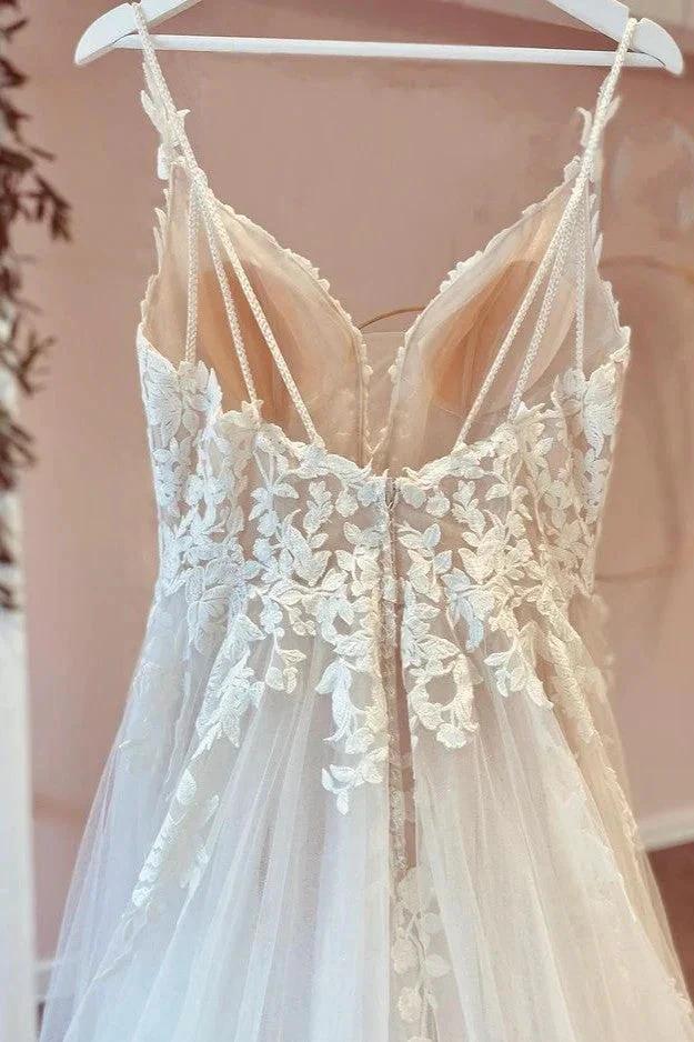 Long A-Line Tulle Sweetheart Appliques Lace Wedding Dress (ZD15205) - View 4 | VelvetHem