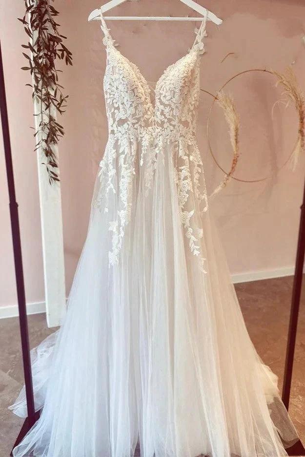Long A-Line Tulle Sweetheart Appliques Lace Wedding Dress (ZD15205)