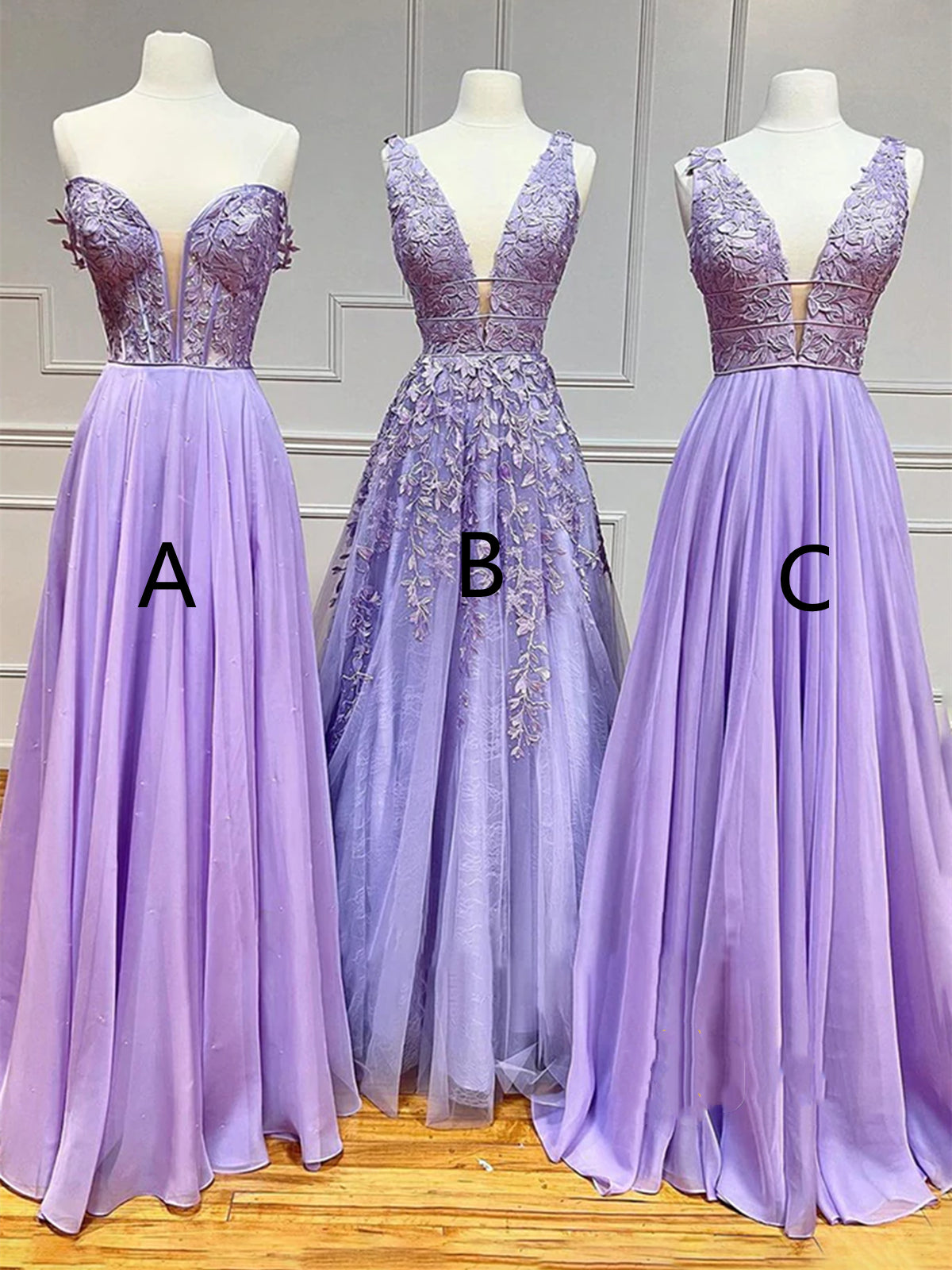 Long A-line V-neck Lace Chiffon Prom Dress Lilac Formal Evening Dresses - VelvetHem