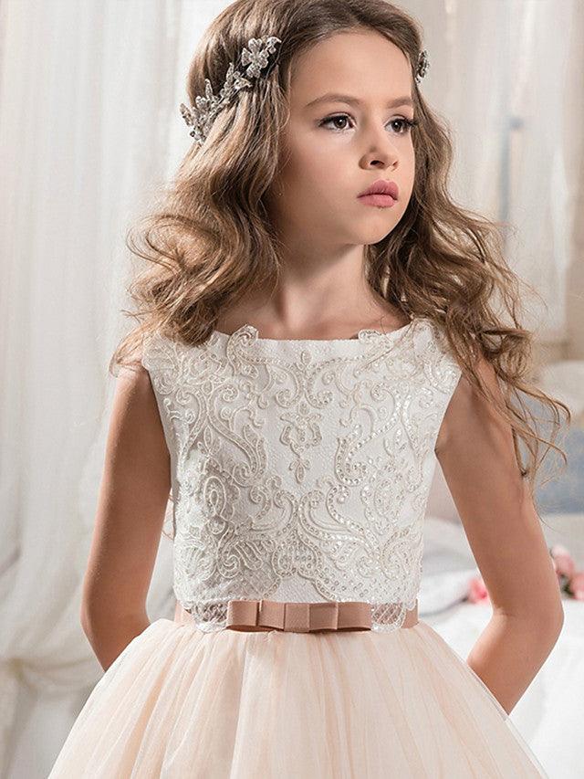 Long Ball Gown Chiffon Tulle Jewel Neck Wedding Birthday Pageant Flower Girl Dresses - View 3 | VelvetHem