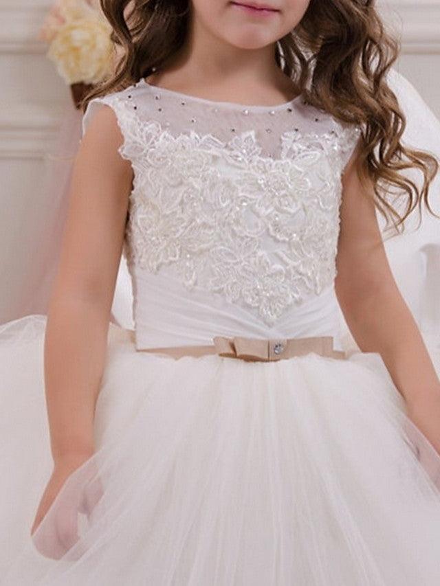 Long Ball Gown Jewel Neck Event Party Birthday Flower Girl Dresses With Appliques - View 2 | VelvetHem