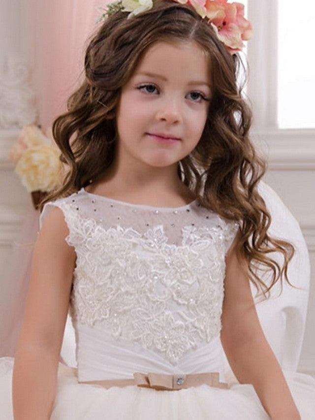 Long Ball Gown Jewel Neck Event Party Birthday Flower Girl Dresses With Appliques - View 3 | VelvetHem