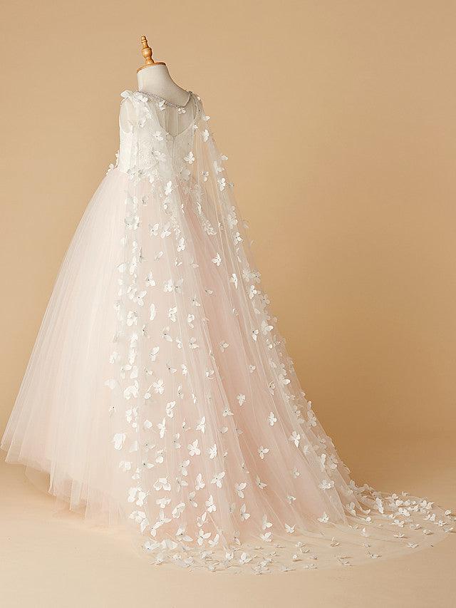 Long Ball Gown Lace Tulle Wedding Party Pageant Flower Girl Dresses - View 3 | VelvetHem