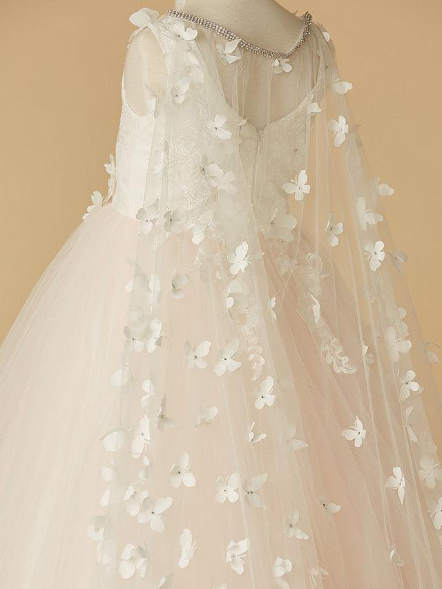 Long Ball Gown Lace Tulle Wedding Party Pageant Flower Girl Dresses - View 7 | VelvetHem