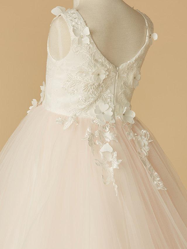 Long Ball Gown Lace Tulle Wedding Party Pageant Flower Girl Dresses - View 8 | VelvetHem