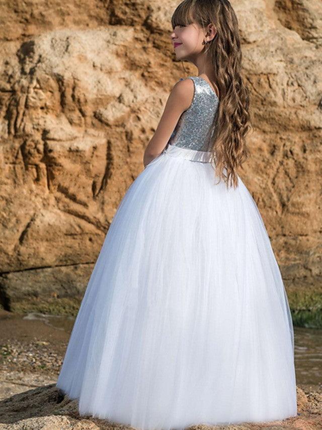 Long Ball Gown Polyester Sleeveless Jewel Neck Wedding Party Flower Girl Dresses - View 2 | VelvetHem