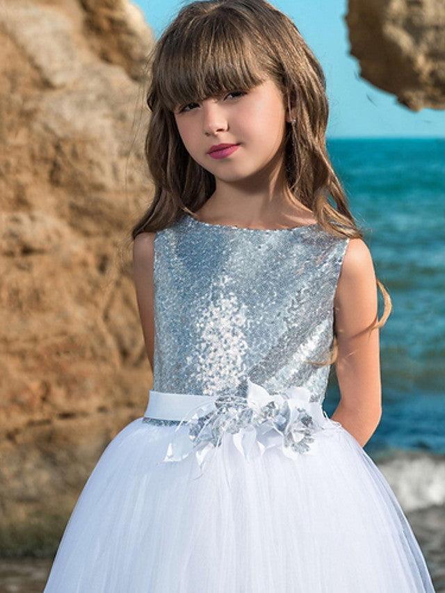 Long Ball Gown Polyester Sleeveless Jewel Neck Wedding Party Flower Girl Dresses - View 3 | VelvetHem