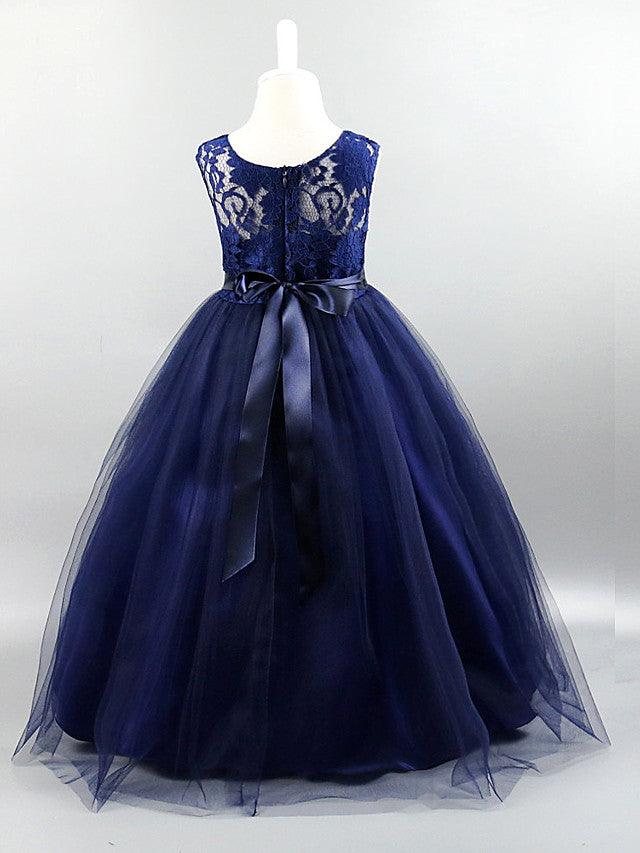 Long Ball Gown Satin Jewel Neck Wedding First Communion Pageant Flower Girl Dresses - View 10 | VelvetHem