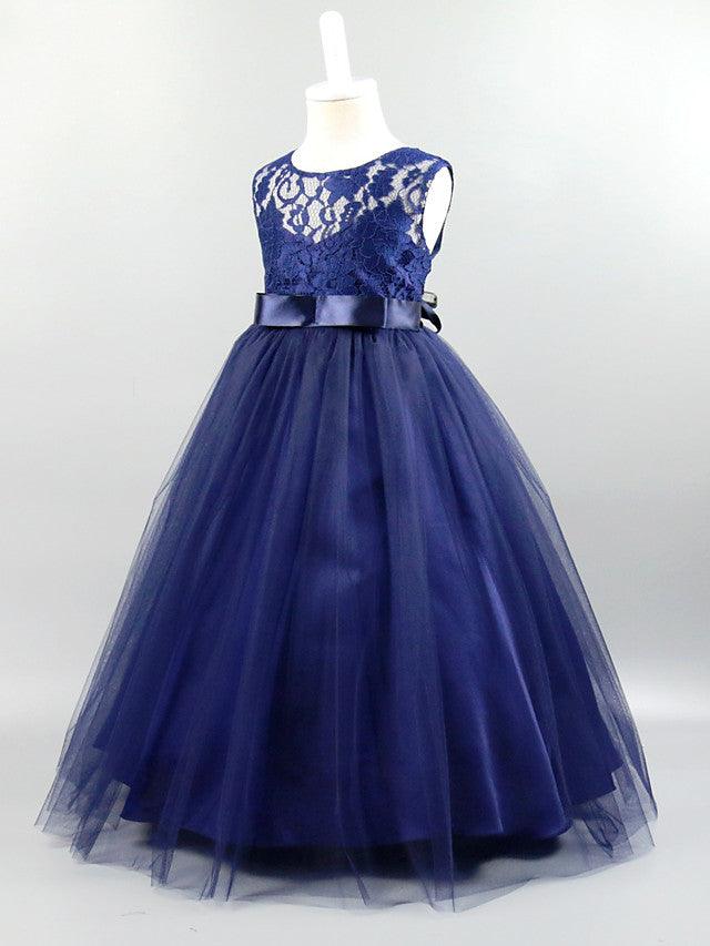 Long Ball Gown Satin Jewel Neck Wedding First Communion Pageant Flower Girl Dresses - View 11 | VelvetHem