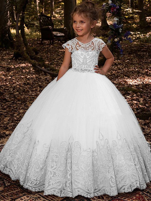 Long Ball Gown Sweep Brush Train Wedding Birthday Pageant Flower Girl Dresses - View 3 | VelvetHem