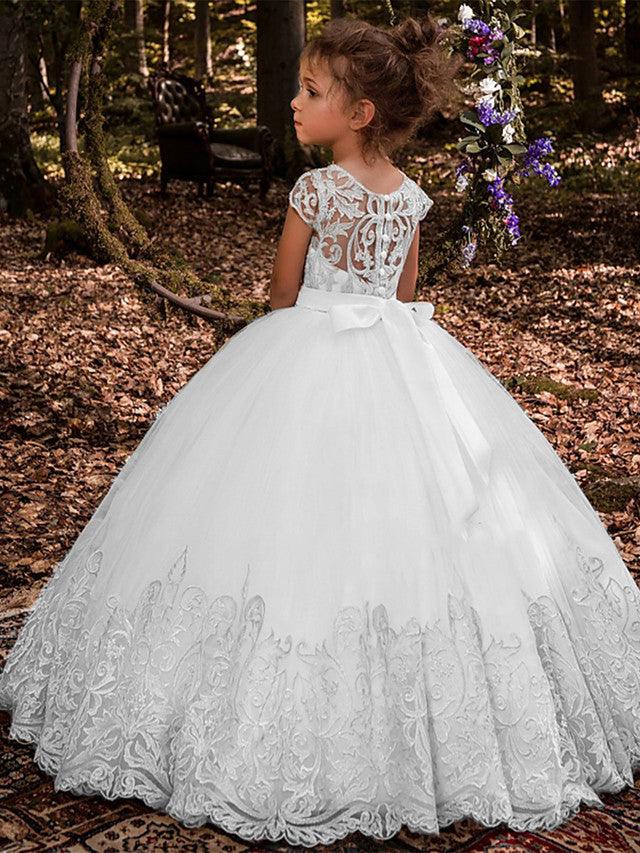 Long Ball Gown Sweep Brush Train Wedding Birthday Pageant Flower Girl Dresses - View 4 | VelvetHem