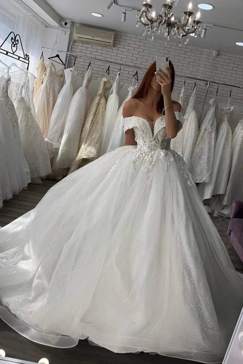 Long Ball Gown Sweetheart Off The Shoulder Satin Wedding Dress (ZD15992)