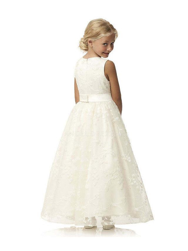 Long Ball Gown Tulle Cotton Jewel Neck First Communion Birthday Flower Girl Dresses - View 2 | VelvetHem
