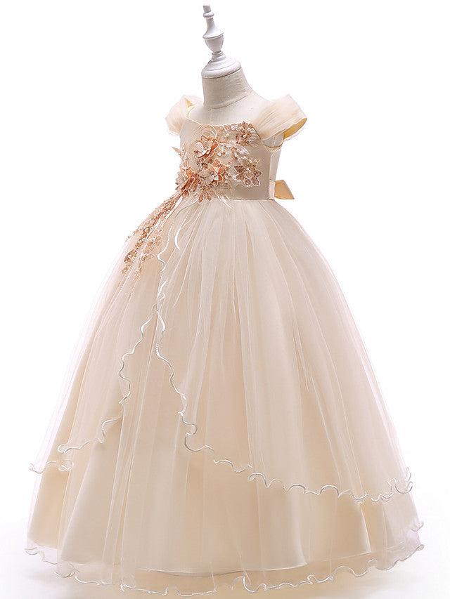 Long Ball Gown Tulle Sleeveless Off The Shoulder Wedding Party Flower Girl Dresses - View 10 | VelvetHem