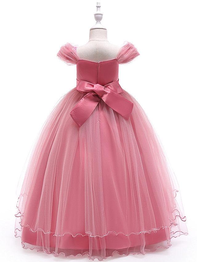 Long Ball Gown Tulle Sleeveless Off The Shoulder Wedding Party Flower Girl Dresses - View 12 | VelvetHem