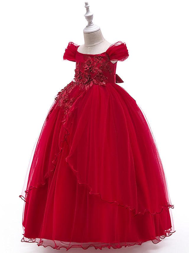 Long Ball Gown Tulle Sleeveless Off The Shoulder Wedding Party Flower Girl Dresses - View 3 | VelvetHem