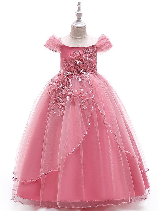 Long Ball Gown Tulle Sleeveless Off The Shoulder Wedding Party Flower Girl Dresses - View 4 | VelvetHem