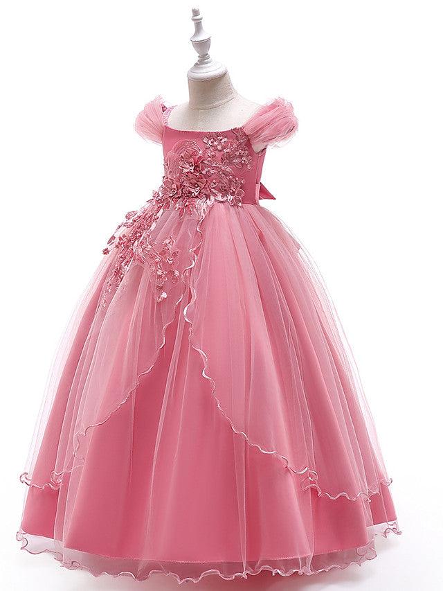 Long Ball Gown Tulle Sleeveless Off The Shoulder Wedding Party Flower Girl Dresses - View 5 | VelvetHem