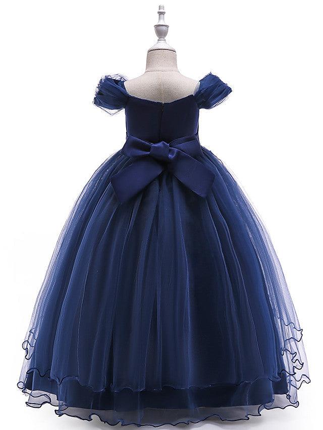 Long Ball Gown Tulle Sleeveless Off The Shoulder Wedding Party Flower Girl Dresses - View 6 | VelvetHem